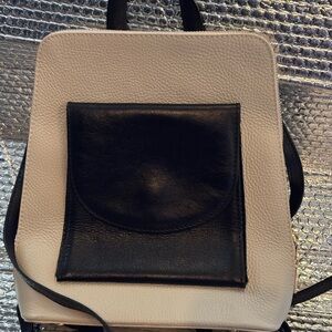 Black and Cream Minimalist Leather Backpack